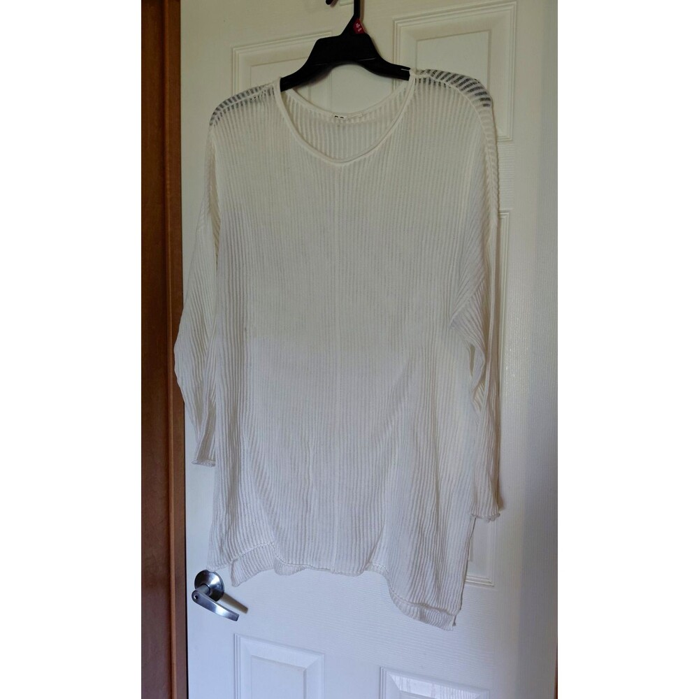 Emporio Armani Ivory Knit Scoop Neck Pullover Cover Up Top Long Sleeve One Size